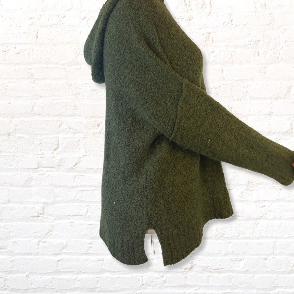 A New Day Womens Hooded Sweater Size Large Green Boucle Yarn Wool Pullover - Picture 5 of 14